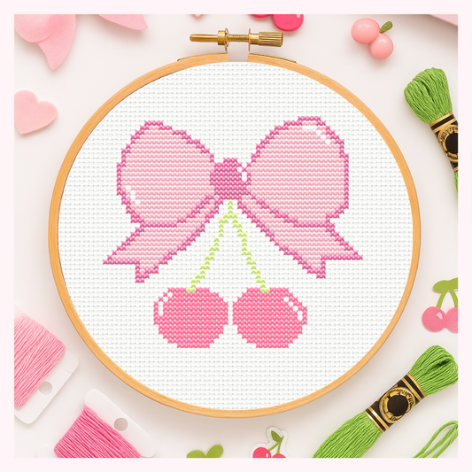 🎀 Cherry Bow Cross Stitch KIT